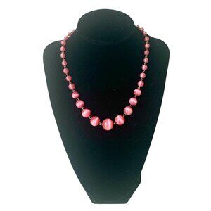 Art Glass Pink Cat's Eye Graduated Bead Necklace 1960's